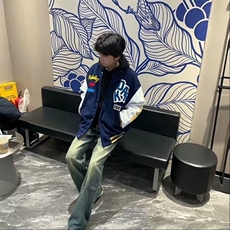 新款美式复古字母刺绣棒球服男女秋冬情侣宽松夹克外套潮牌潮，男装夹克，星座506A