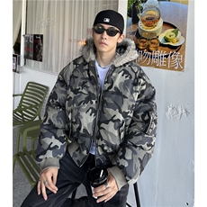 水洗做旧迷彩插肩袖连帽毛领棉衣棉服夹克潮M12245-P98，男装夹克，电商C307