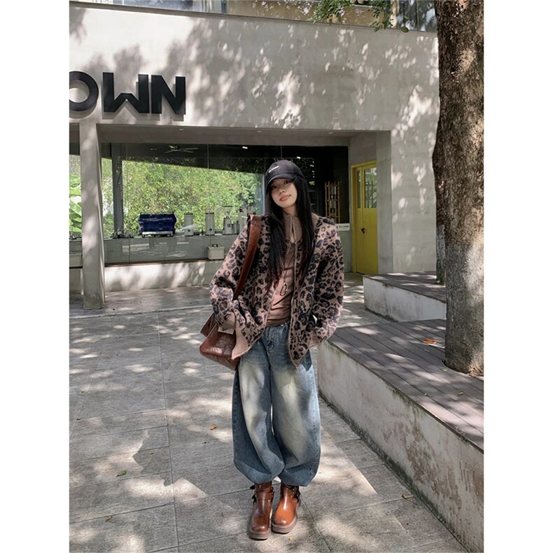 有货~美式豹纹针织衫卫衣cleanfit慵懒风宽松毛衣外套MY242-特P58，男装针织衫/毛衣，星座218-5