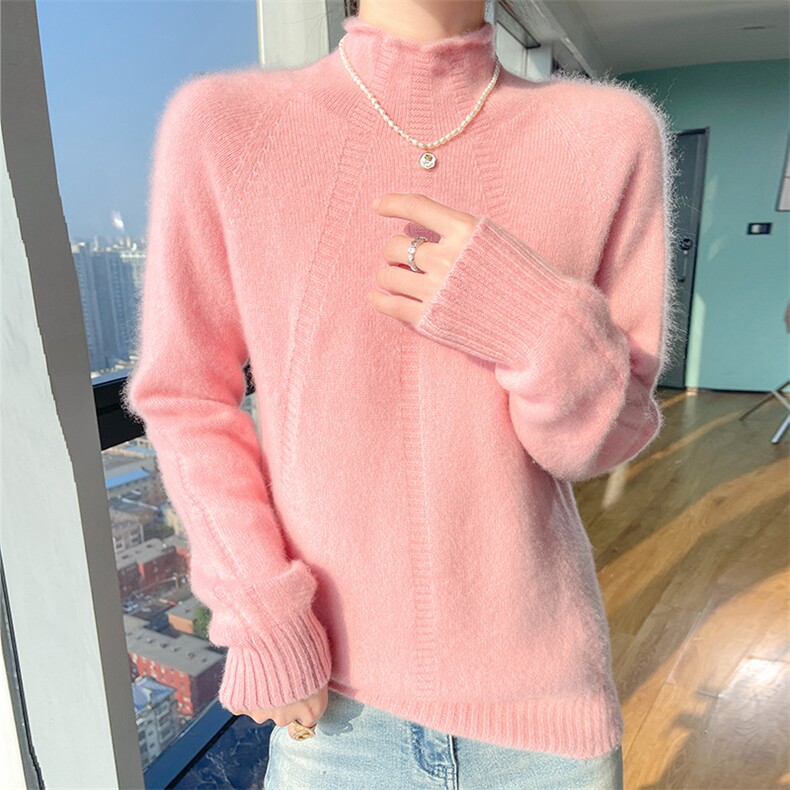 时尚百搭女士羊毛衫半高卷边领设计保暖舒适秋冬,女装羊毛衫,暮绒羊羊绒