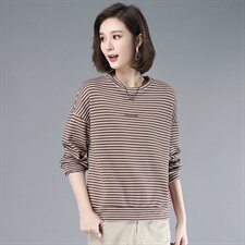 2021年春季自主图通勤套头长袖条纹卫衣女字母印花，女装卫衣/绒衫，伊满意