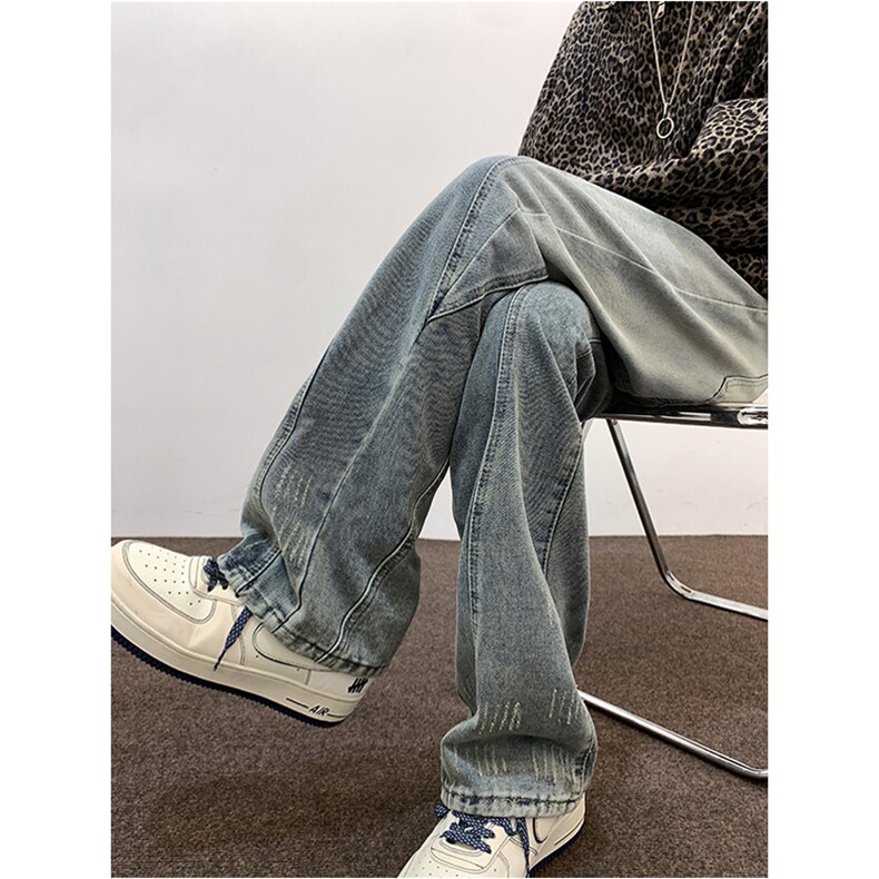 美式复古牛仔裤男春季直筒裤vibe高街微喇裤子潮JN036-P55-78,男装牛仔裤,星座1008-1