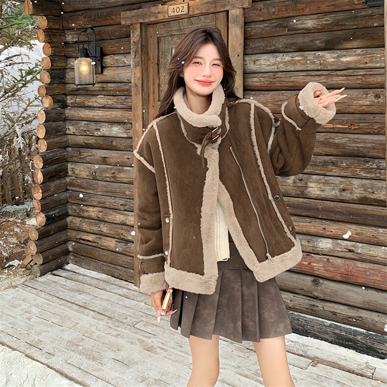 现货2025新款皮毛一体机车服显瘦外套,女装棉衣/棉服,1C150