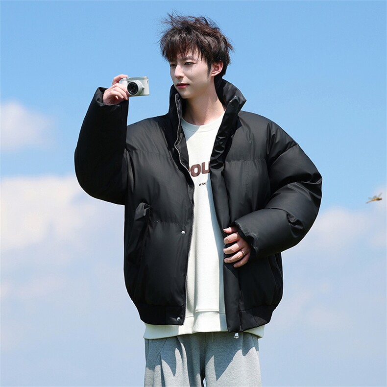 现货5W件冬季三防重磅硬挺boxy短款羽绒立领PU皮棉衣外套加厚棉服,男装棉衣,电商A486