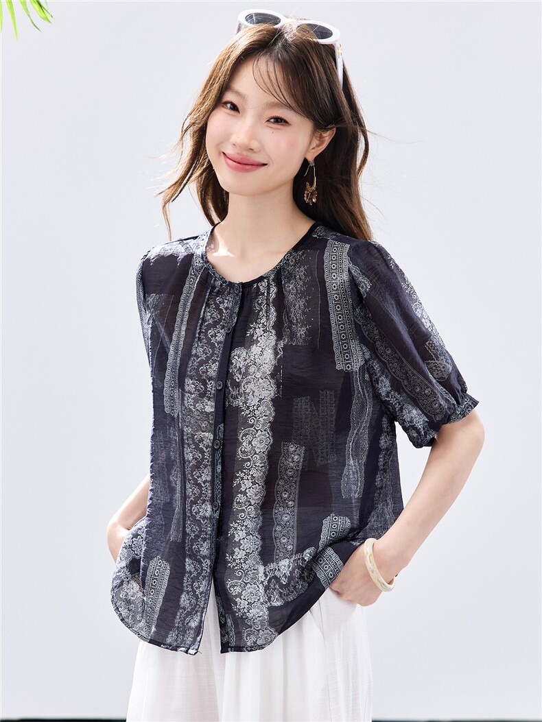 现货2026夏装新款透气亲肤凉爽女士花衬衣,女装衬衫,木子恋