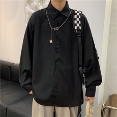 纯色长袖衬衫oversize宽松项链垂感小众衬衣男禁欲系C607P34，男装衬衫，星座1116-2