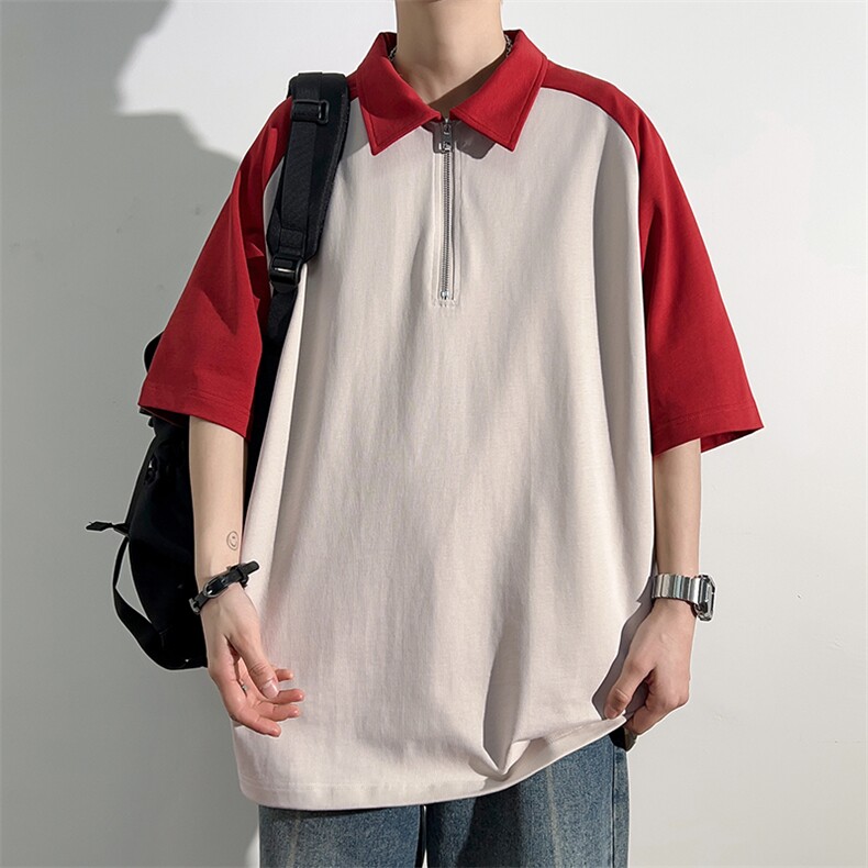港风冰感POLO领T恤宽松百搭撞色插肩袖T恤吸汗透气TC3178-P25,男装T恤,星座717