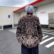 美式复古豹纹针织开衫女2025新款秋冬季宽松慵懒风设计感上衣外套，男装针织衫/毛衣，星座1210-1