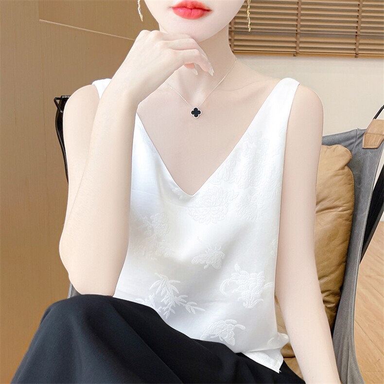 背心吊带女内夏季提花新款宽松缎面无袖外穿打底上衣,针织衫/毛衣,绒宛羊绒