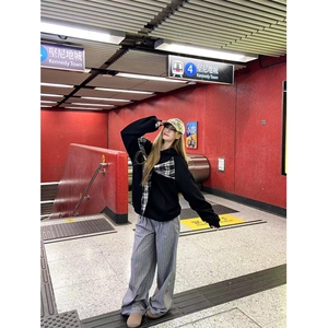 W10274-P53 网图现货 320克华棉美式高街连帽卫衣设计感格子披肩图片