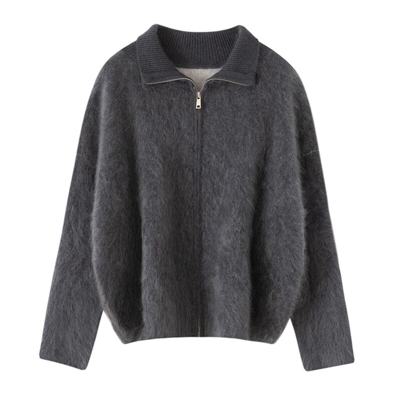 2025秋冬百搭时尚拉绒翻领拉链羊绒开衫羊绒衫，女装羊绒衫，万品羊绒