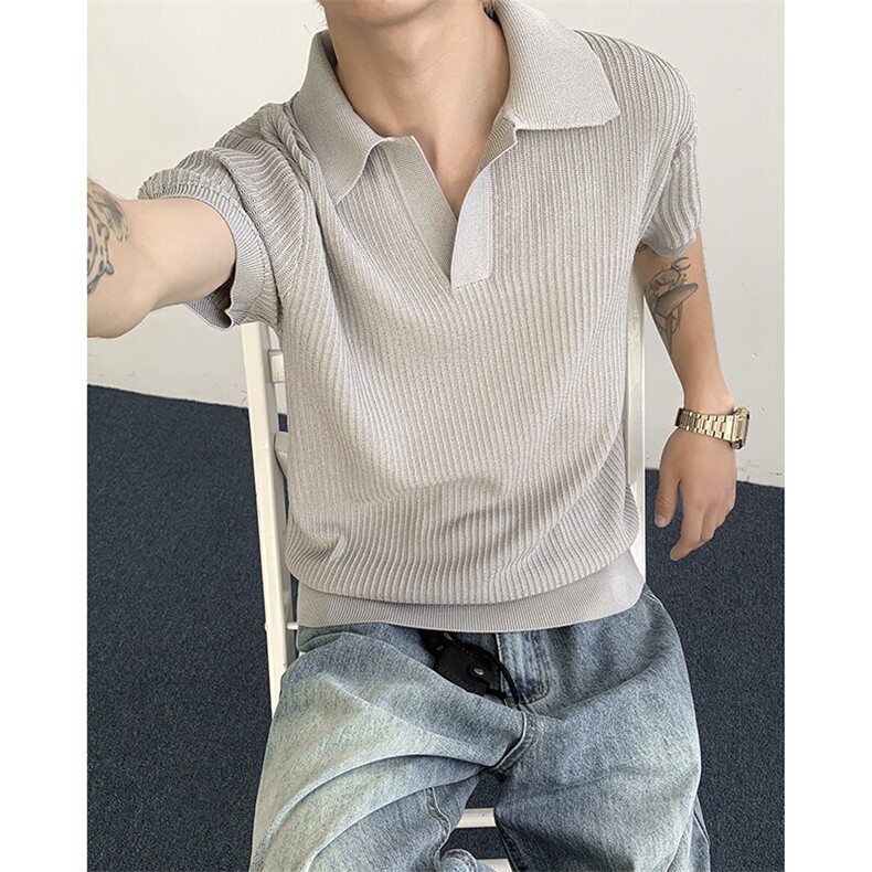 2025新款海鸥领针织polo衫短袖老钱风翻领t恤潮流现货W8618-P45，男装T恤，星座512-4