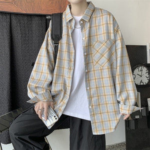 秋装新款 港风长袖格子衬衫学生衬衣休闲外套男中性潮 H210/P45图片