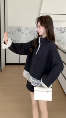 【现货】蕾丝拼接假两件上衣+短裤套装2D148-2614-P185-K275，女装套装/套裙，2D148