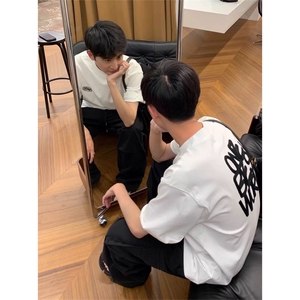 网图有货 美式卡通字母刺绣短袖t恤男女情侣宽松五分袖 A482-P30图片