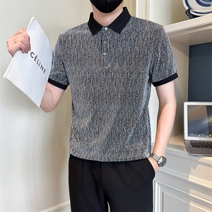 店主风社会小伙男士烫砖翻领POLO衫男潮流T恤301A-1/PL111/P53图片
