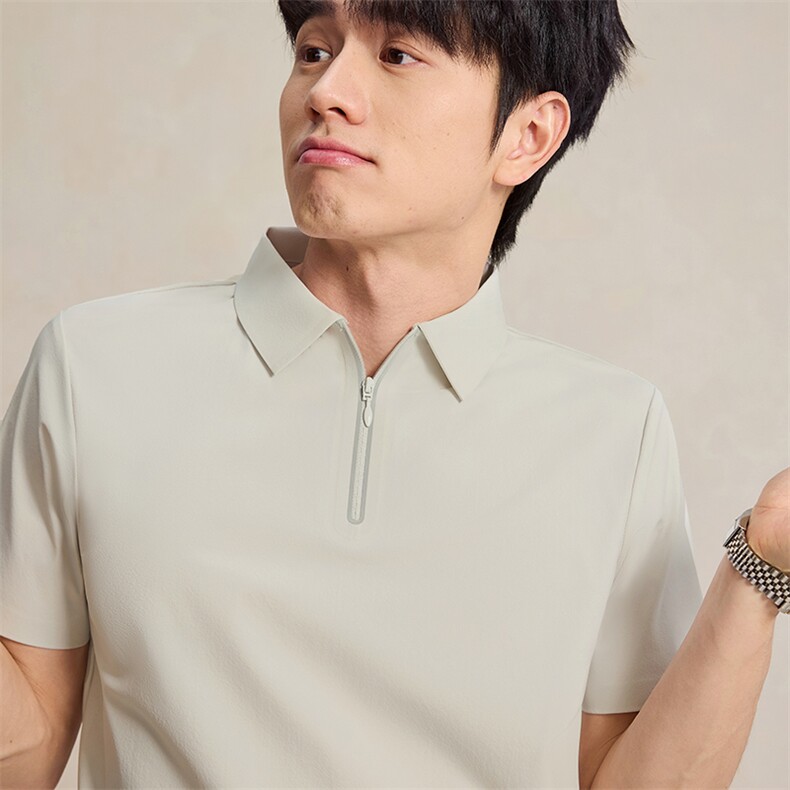 男女同款休闲百搭纯色拉链款翻领polo衫,女装T恤,宏恒