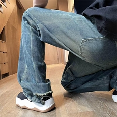 美式复古牛仔裤男夏季新款高街直筒裤宽松阔腿拖地长裤7271P45，男装牛仔裤，星座410-2