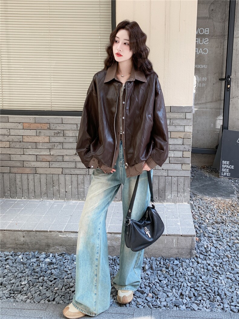 2025年秋季皮衣短款衬衫领RF2C290-6875#-P175-K265,女装皮衣,蝶眷