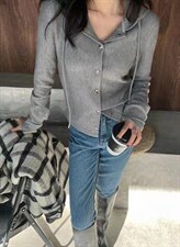 春季新款，休闲钉扣戴帽开衫外套，其它，淳沐