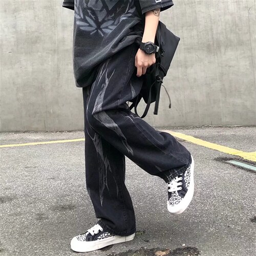 美式潮牌扎染阔腿裤子高街ins复古牛仔裤男痞帅老爹裤NK518-p40，男装牛仔裤，星座1008-1