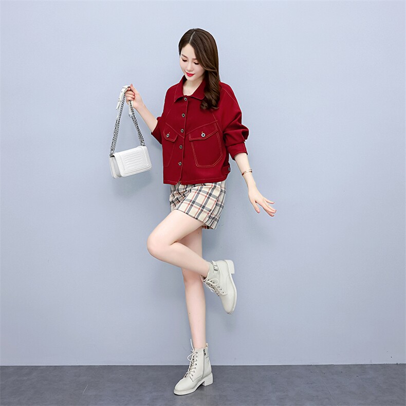 2025春秋季短款工装潮品藏肉显瘦插肩袖牛仔外套女休闲,女装短外套,水衣源