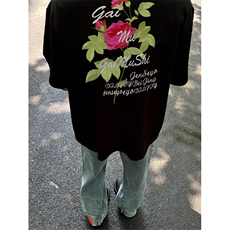 网图有货美式复古刺绣玫瑰花情侣t恤男女原创宽松上衣A408-P35，男装T恤，星座1505