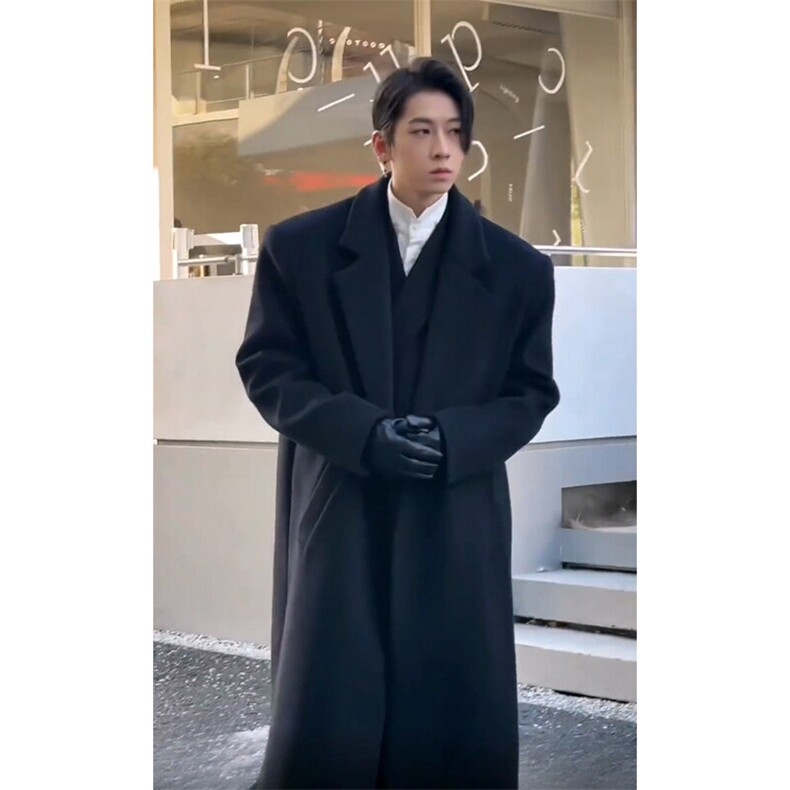 现货带垫肩秋冬韩版毛呢大衣宽松高级感潮流外套DY0030加绒P128，男装毛呢大衣，星座1004（原星座815-3）