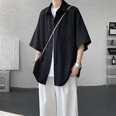 8XL-M泡泡纱盐缩肌理短袖衬衫男夏季冰丝外套防晒衬衣DC28011P36，男装衬衫，电商B312
