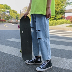 夏季破洞牛仔裤宽松直筒九分裤裤子XZ707-KZ022-55，男装牛仔裤，星座707