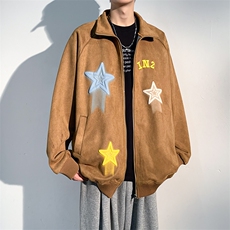 J6618P68光影墙抖音高品质彩色星星印花翻领麂皮绒夹克外套，男装夹克，电商A026-1