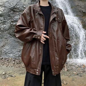 港风皮衣男美式痞帅机车服外套潮牌ins宽松情侣夹克JK08536-P70图片