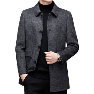 新款羊毛呢大衣秋冬商务中年男士羊毛保暖时尚外套MNSAA8166-P315，男装风衣，电商B212（原钱塘6029）