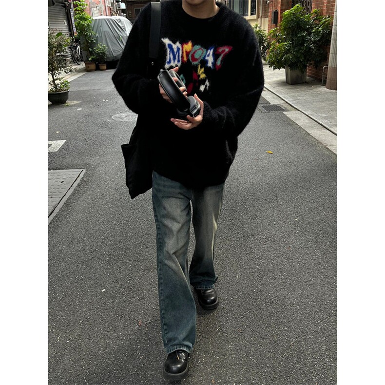 春秋季美式复古字母印花针织圆领毛衣男痞帅潮流百搭M105,男装针织衫/毛衣,星座1116A（原606A-3）