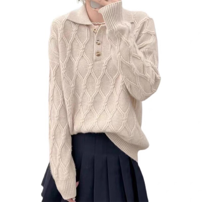 翻领羊毛衫女设计感麻花打底秋冬季显瘦时尚毛衣,女装羊毛衫,思途羊绒