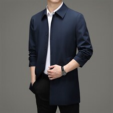 风衣男士中长款方领中年商务休闲爸爸装秋冬新款纯色外套夹克男装，男装风衣，电商B212（原钱塘6029）