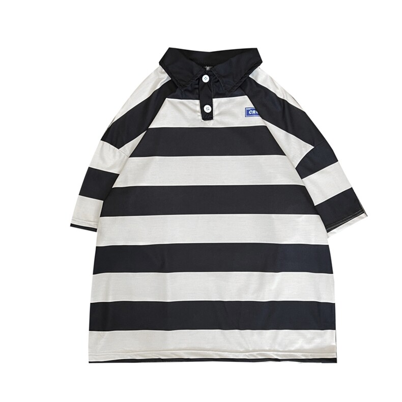 条纹短袖t恤男夏潮牌宽松polo衫ins潮流港风翻领上衣服PL106-P33,男装Polo衫,星座308B-1