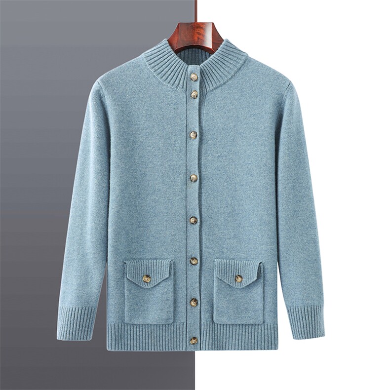 2025年秋季新款百搭男士带兜加厚半高领开衫，男装羊毛衫，牧绒家园高端店