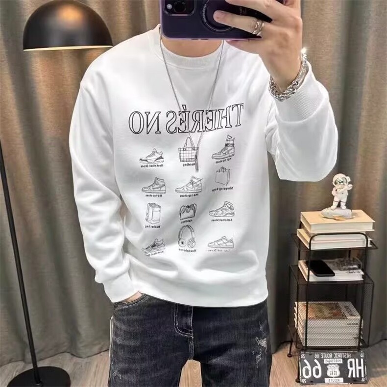 高级感ins风黑色无帽卫衣男2025秋冬新款街头宽松百搭上衣外,男装卫衣,星座506A