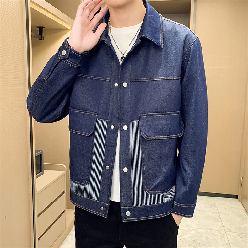 秋冬2023轻熟抖音小伙休闲牛仔拼色夹克店主风A236-JK5028-P130,男装夹克,电商A236