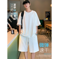 夏季宽松纯色百搭透气冰丝套装TZ50-特批65，男装休闲套装，星座718