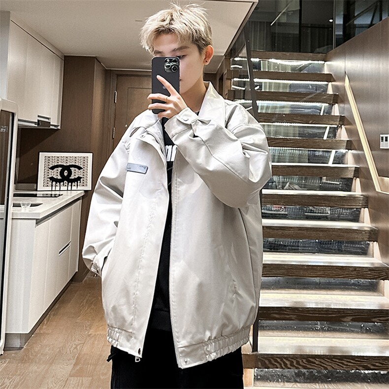 春季贴标男士皮夹克潮流皮衣外套翻领字母情侣款A266-PY006-P80，男装皮衣，电商A266