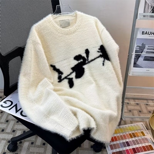 秋冬新款慵懒风痞帅仿水貂毛毛衣男款宽松潮牌复古针织衫M344/P53图片