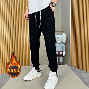 春秋新款高档休闲运动裤男灯芯绒裤潮流港风小脚哈伦裤加绒加厚图片