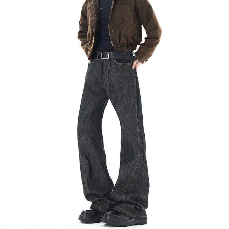 01春季新款黑灰色高腰窄版阔腿微喇牛仔裤XZ211-1-K2611-P50，男装牛仔裤，星座211-1