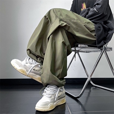 港风秋款男裤复合皱拼接抽绳束脚休闲长裤H85P45，男装休闲裤，星座1013-1
