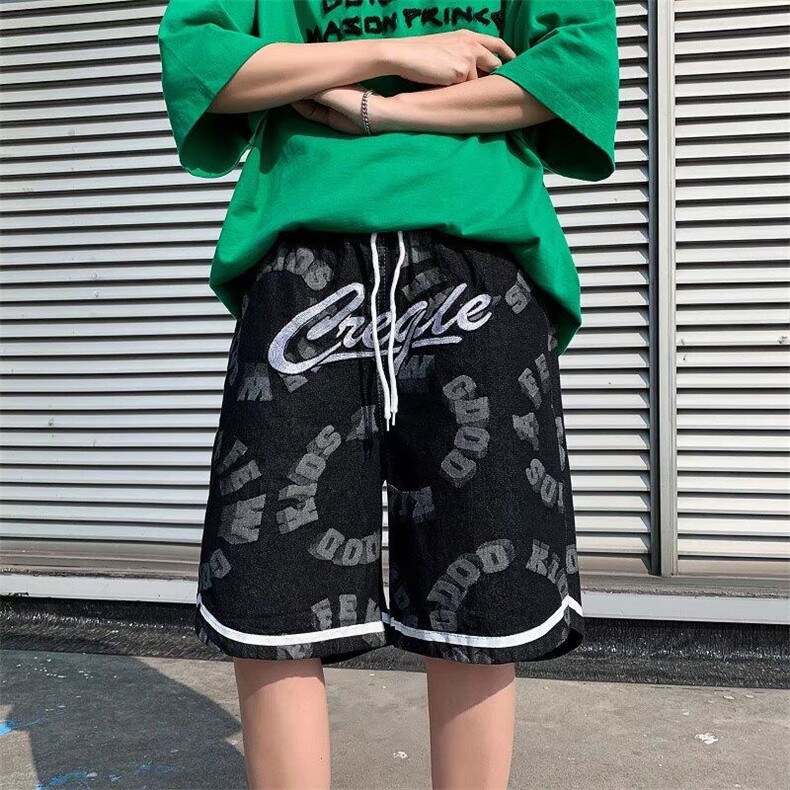 美式牛仔短裤男士夏季宽松五分中裤高街潮牌大裤衩裤子L510-p39,男装牛仔裤,星座1008