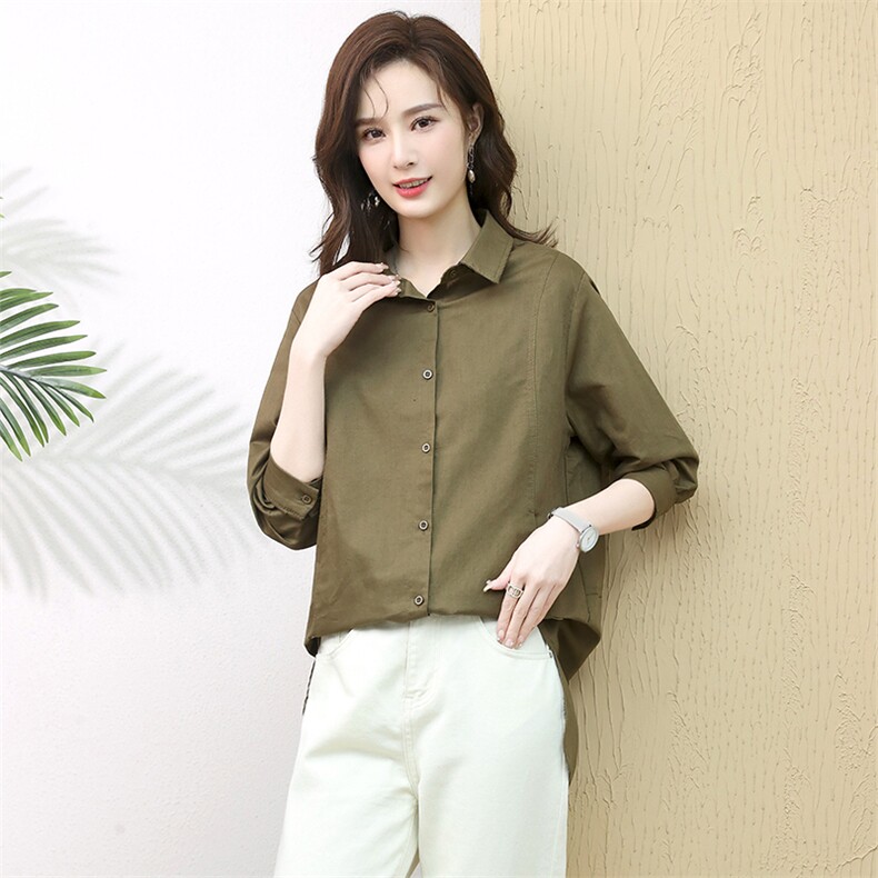 2022春季衬衫新款时尚休闲舒适百搭显瘦棉麻55%麻45%,女装衬衫,小林双子