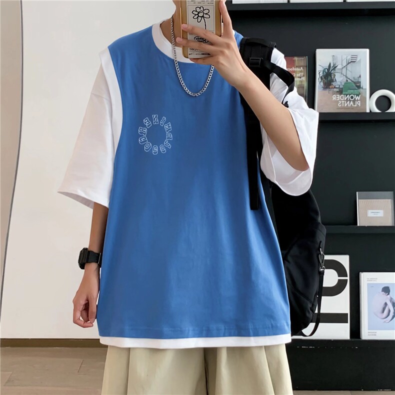 夏季潮牌男士短袖假两件t恤男潮流上衣服情侣半袖体恤衫T586P25,男装T恤,星座1116-2