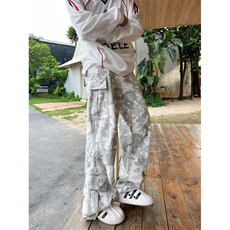 美式水洗雪地迷彩多口袋牛仔工装裤男女同款风直筒微喇休闲裤，男装工装外套，四季星座505